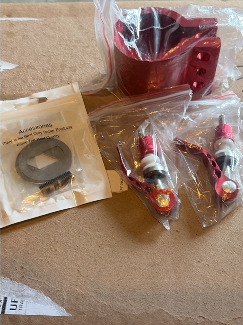 Red Aluminum Bike Accessories Set - Quick-Release Valves & Clamp